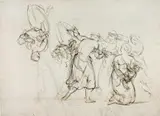Gottlieb Schick, MAENADE DANCING ON THE REVERS STUDY OF FEMALE FIGURES, Black chalk, pen and brown ink