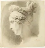 Carl Joseph Begas, STUDY OF A FEMALE HEAD SEEN IN PROFILE, Black chalk