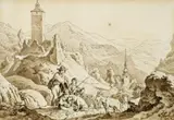 German School mid-19th century, LANDSCAPE WITH CHILDREN, Pen and brush and brown ink