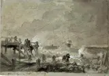 Andreas Achenbach, SEA LANDSCAPE WITH FOOTBRIDGE