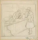 Carl Spitzweg, AT THE APOTHECARY, Pencil