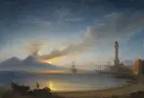 Eduard Agricola, MOUNT VESUVIUS IN THE MOONLIGHT, Oil on canvas