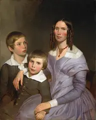 Emanuel Leutze, PORTRAIT OF A LADY WITH HER TWO SONS, Oil on canvas
