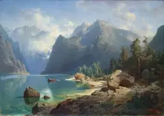 August Wilhelm Leu, NORWEGIAN FJORD LANDSCAPE, Oil on canvas