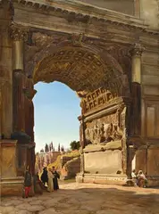 Friedrich Loos, THE ARCH OF TITUS IN THE FORUM ROMANUM, Oil on canvas (relined)