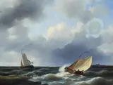 Abraham Hulk, FISHER BOATS IN A STORMY SEA, Oil on canvas, mounted on cardboard