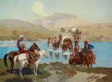 Franz Alekseyevich Roubaud, CIRCASSIAN RIDERS, Oil on canvas