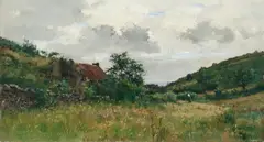 WIDE HILLY LANDSCAPE by Pierre Emmanuel Damoye, Oil on panel, sold May 2009