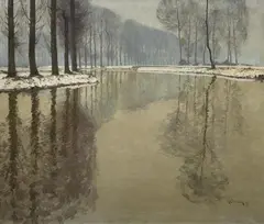 Max Clarenbach, WINTER AT THE RIVER ERFT, Oil on canvas