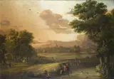 Jean Baptiste Beguinet, LANDSCAPE WITH A HUNT, Oil on panel