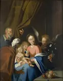 Flemish School Late 17th century, HOLY FAMILY (PRESENTATION AT THE TEMPLE ?), Oil on panel (parquetted)