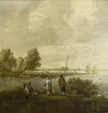 Netherlandish School 17th century, RIVERLANDSCAPE WITH RESTING PEASENTS