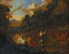 attributed to Daniel Vertangen, LANDSCAPE WITH BACCHUS, SATYRS, AND NYMPHS, Oil on panel
