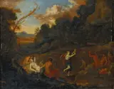 attributed to Daniel Vertangen, LANDSCAPE WITH BACCHUS, SATYRS, AND NYMPHS, Oil on panel