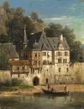 Peter Becker, FORTIFIED TOWN AT A RIVER, Oil on canvas, mounted on cardboard