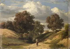 Peter Becker, LANDSCAPE WITH PEASENT, Oil on canvas, mounted on cardboard