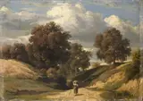 Peter Becker, LANDSCAPE WITH PEASENT, Oil on canvas, mounted on cardboard