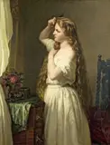 Oscar Begas, YOUNG WOMAN COMBING HER HAIR, Oil on canvas