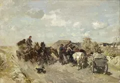 LANDSCAPE WITH CARTS by Gregor von Bochmann, Oil on panel, sold Mar 2009