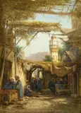 Bernhard Fiedler, A STREET IN CAIRO WITH A MINARET, Oil on canvas, mounted on wood