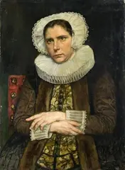 Eduard von Gebhardt, PORTRAIT OF A YOUNG LADY IN A COSTUME OF THE EARLY 17TH CENTURY, Oil on panel