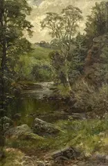 CREEK IN THE WOODS by attributed to French School, Oil on canvas, sold Mar 2009