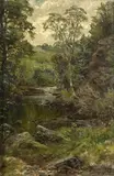 attributed to French School, CREEK IN THE WOODS, Oil on canvas