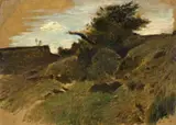 A LANDSCAPE SKETCH by Theodor Hagen, Oil on paper, mounte cardboard, framed under glass, sold Mar 2009