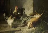 Johann Baptist Hofner, DEAD FOX AND CHICKENS, Oil on canvas, mounted on wood