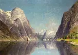 FJORD LANDSCAPE IN NORWAY by Adelsteen Normann, Oil on canvas, sold Mar 2009