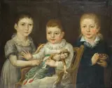Nether, PORTRAIT OF THREE CHILDREN WITH PUPPET AND BIRD NEST, Oil on canvas