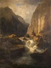 Rudolph Poeppel, TORRENT IN THE HIGH MOUNTAINS OF VORARLBERG, Oil on canvas