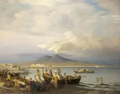 Edward C. Post, THE GULF OF NAPLES WITH FISHERMEN, Oil on canvas