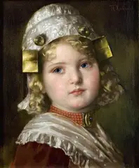 Theodor Recknagl, PORTRAIT OF A GIRL WITH WHITE CAP, Oil on canvas