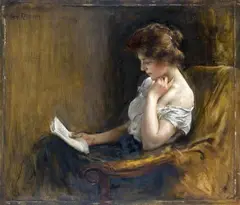 Caspar Ritter, YOUNG WOMAN READING, Oil on wood, framed under glass