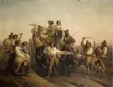 copy after Louis Léopold Robert, THE ARRIVAL OF THE MOWERS IN THE PONTINE MARSHES, Oil on canvas (relined)