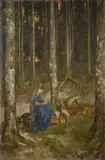 Hans Thoma, GENOVEVA IN THE FORREST, Oil on canvas (relined)