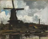 Paul Baum, Dutch River Landscape with Windmill, Oil on cardboard