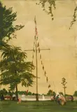 Theo Champion, Flag Poles at the Rhine Rive, Oil on canvas