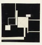 Walter Dexel, Quadrate 1925, Paper collage. Various papers mounted onto shiny black paper