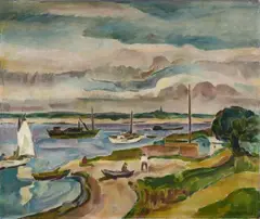 Eduard Dollerschell, Sommertag am Rhein (Summer Day on the Rhine), Oil on canvas