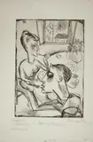 Conrad Felixmüller, Married Couple, eating, Drypoint on light gray slightly textured wove paper