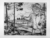 Conrad Felixmüller, Child and Railroad Train, Drypoint, printed with tone, on textured wove paper