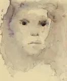 Léonor Fini, Tête (Autoportrait), Watercolour on textured ivory coloured watercolour paper