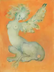 Sphinx by Léonor Fini, Mixed media on paper with embossed stamp "VERITABLE PAPIER D' ARCHES," laid down on canvas, sold Dec 2008