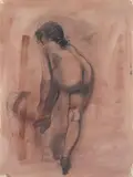 Female Nude seen from behind by George Grosz, Charcoal drawing, with rubbed composition, on laid paper lightly tinted pink and with watermark "CANSON & MONTGOLFIER FR, sold Dec 2008