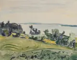 Grauer Abend an der Förde (Gray Evening on the Firth) by Erich Heckel, Watercolour over blue crayon drawing on sturdy, ivory coloured drawing paper, sold Dec 2008