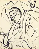 Erich Heckel, Schlafende (Sleeping Woman), Quill pen and ink on laid paper with watermark "JW ZANDERS"