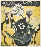 Erich Heckel, Tulips, Colour lithograph, printed in black and ocher-yellow and worked over with light yellow watercolour, on wove paper