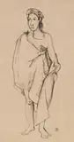 Stehende (Standing Figure) by Karl Hofer, Doubled-side drawing: quill pen and brush and ink on fibrous, gray toned light cardboard, sold Dec 2008